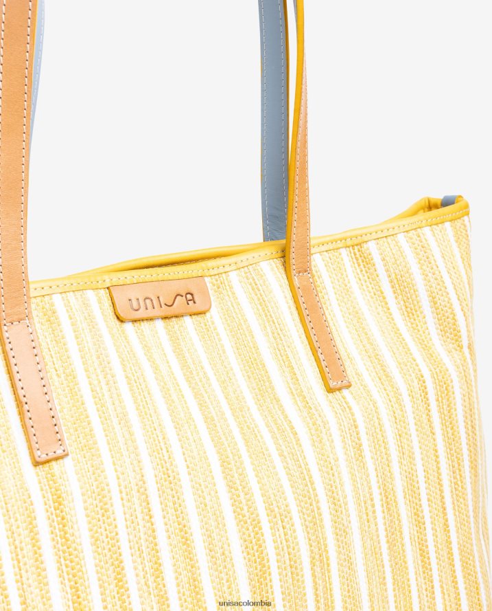 co Unisa mujer bolsa de compras hecha con jarapa amarillo F0X80H1116