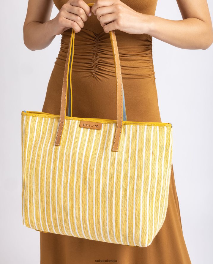 co Unisa mujer bolsa de compras hecha con jarapa amarillo F0X80H1116