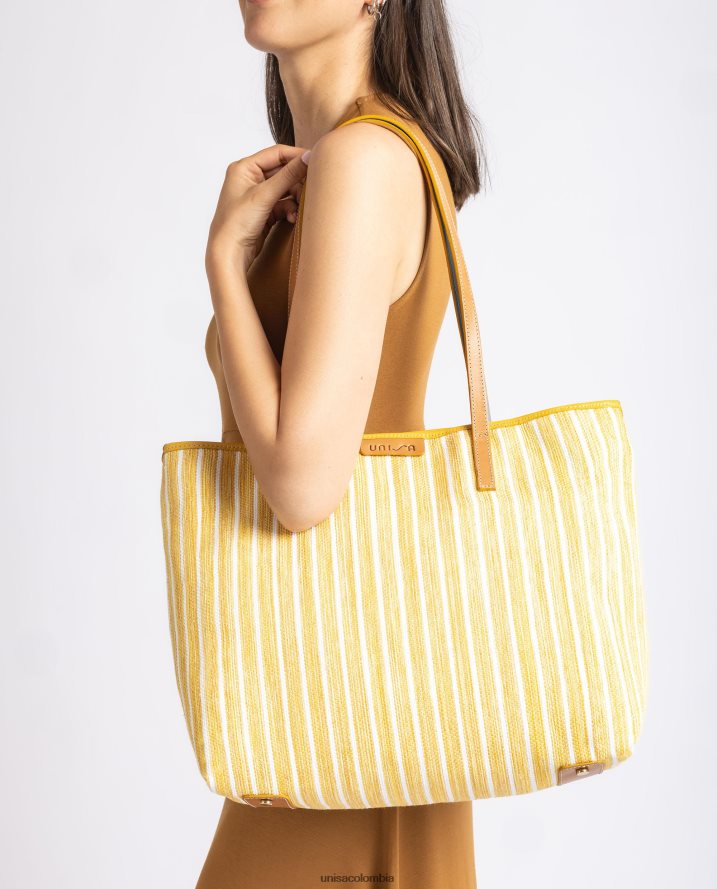 co Unisa mujer bolsa de compras hecha con jarapa amarillo F0X80H1116