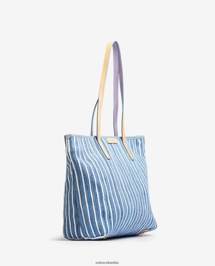 co Unisa mujer bolsa de compras hecha con jarapa azul F0X80H1113