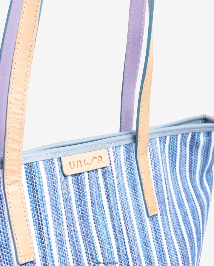 co Unisa mujer bolsa de compras hecha con jarapa azul F0X80H1113