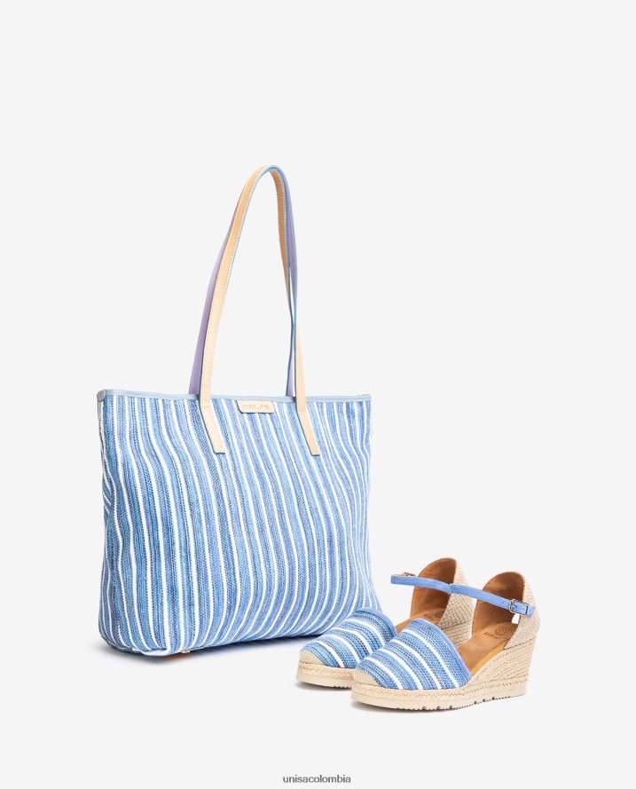 co Unisa mujer bolsa de compras hecha con jarapa azul F0X80H1113