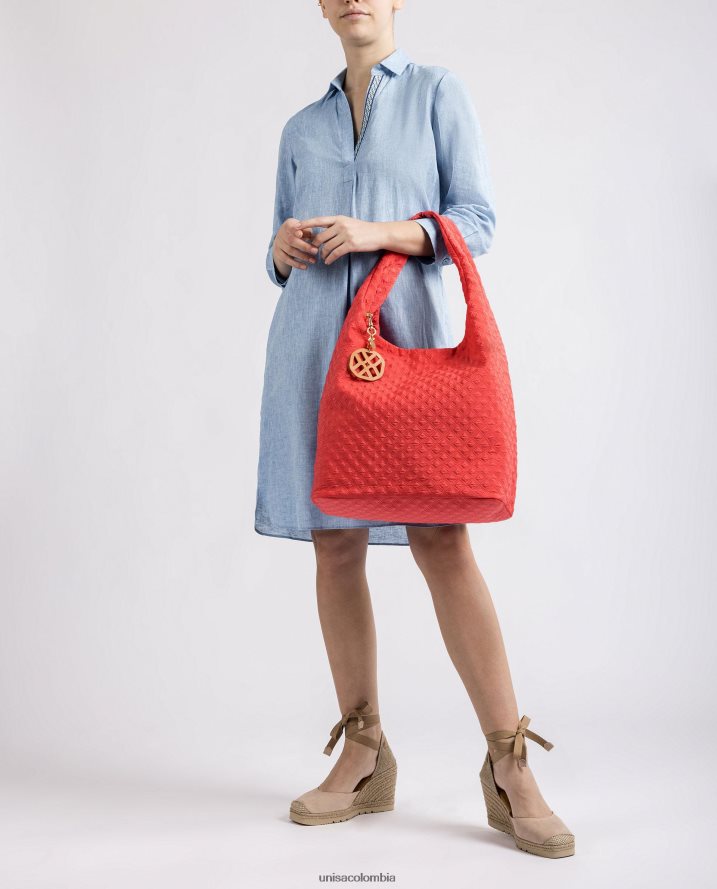 co Unisa mujer bolso de mano acolchado fluorescente rojo F0X80H1140