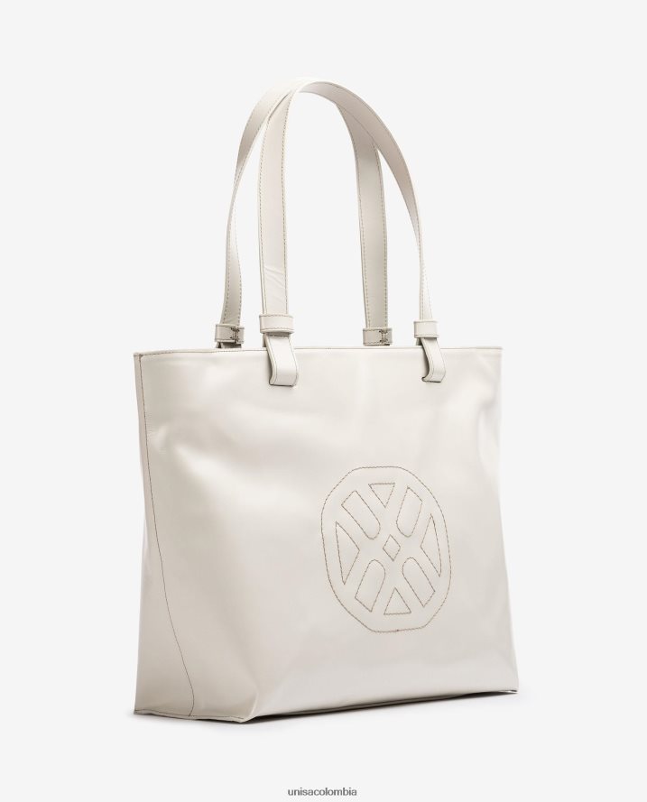 co Unisa mujer bolso de mano con un monograma cosido blanco F0X80H1148
