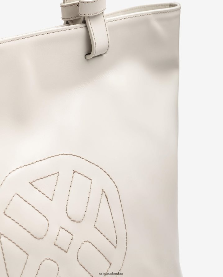 co Unisa mujer bolso de mano con un monograma cosido blanco F0X80H1148