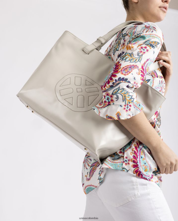 co Unisa mujer bolso de mano con un monograma cosido blanco F0X80H1148