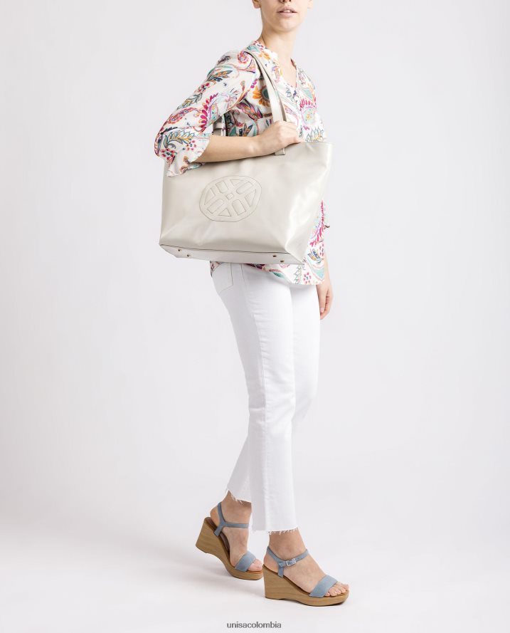 co Unisa mujer bolso de mano con un monograma cosido blanco F0X80H1148