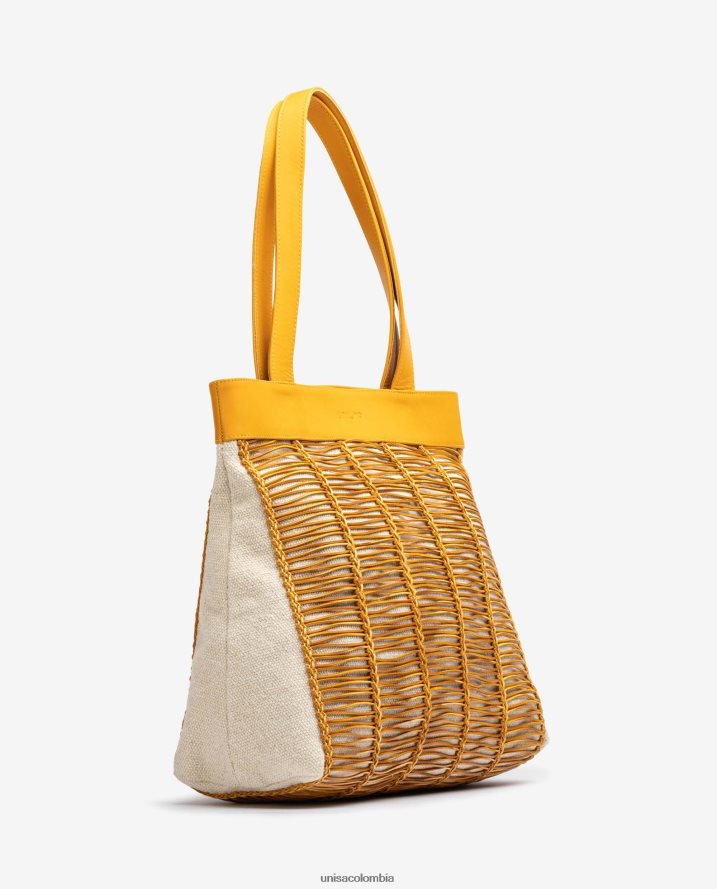 co Unisa mujer bolso de mano grande realizado en tela y piel amarillo F0X80H1109