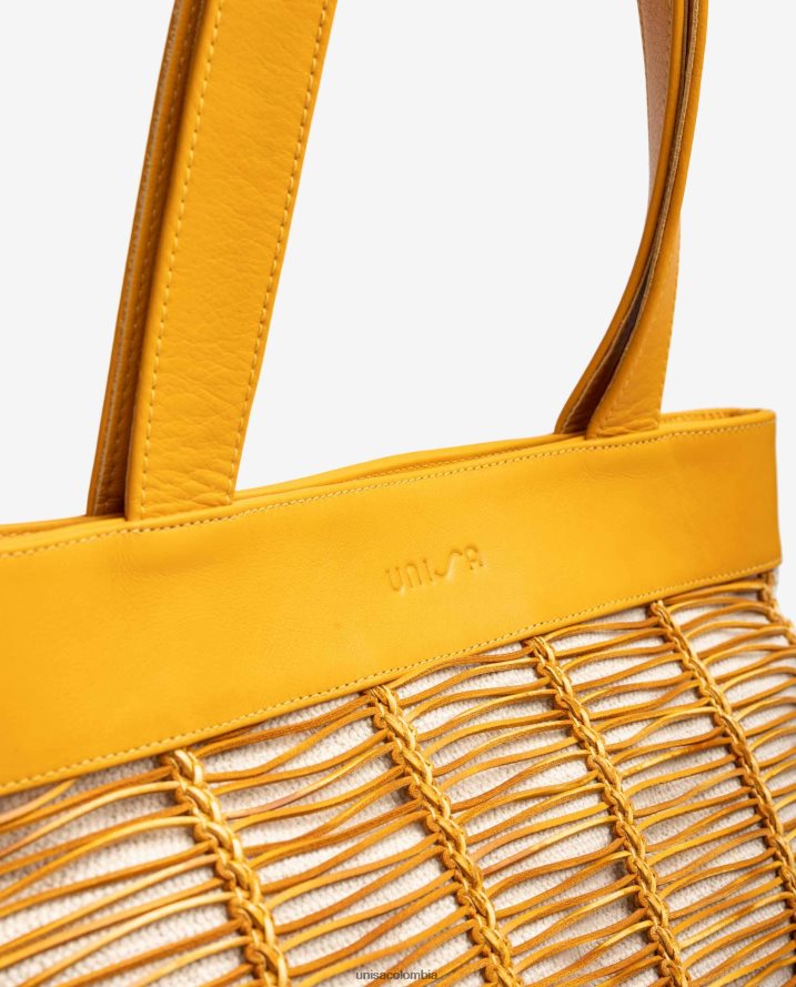 co Unisa mujer bolso de mano grande realizado en tela y piel amarillo F0X80H1109