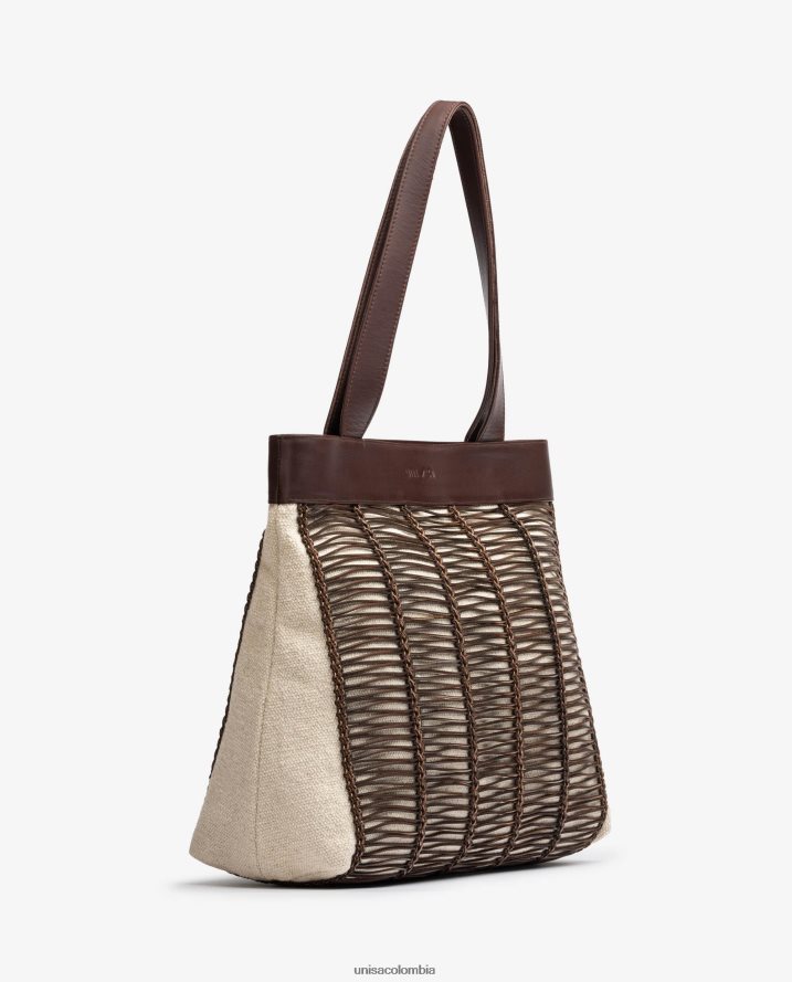 co Unisa mujer bolso de mano grande realizado en tela y piel marrón F0X80H1108