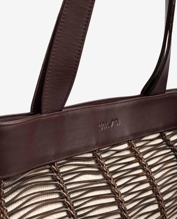 co Unisa mujer bolso de mano grande realizado en tela y piel marrón F0X80H1108