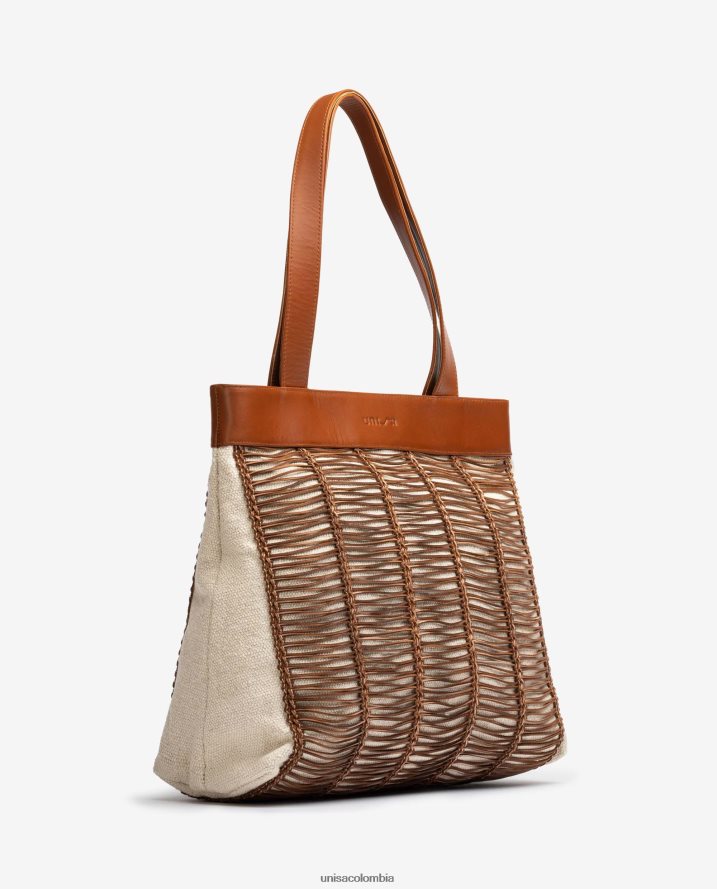 co Unisa mujer bolso de mano grande realizado en tela y piel marrón F0X80H1110