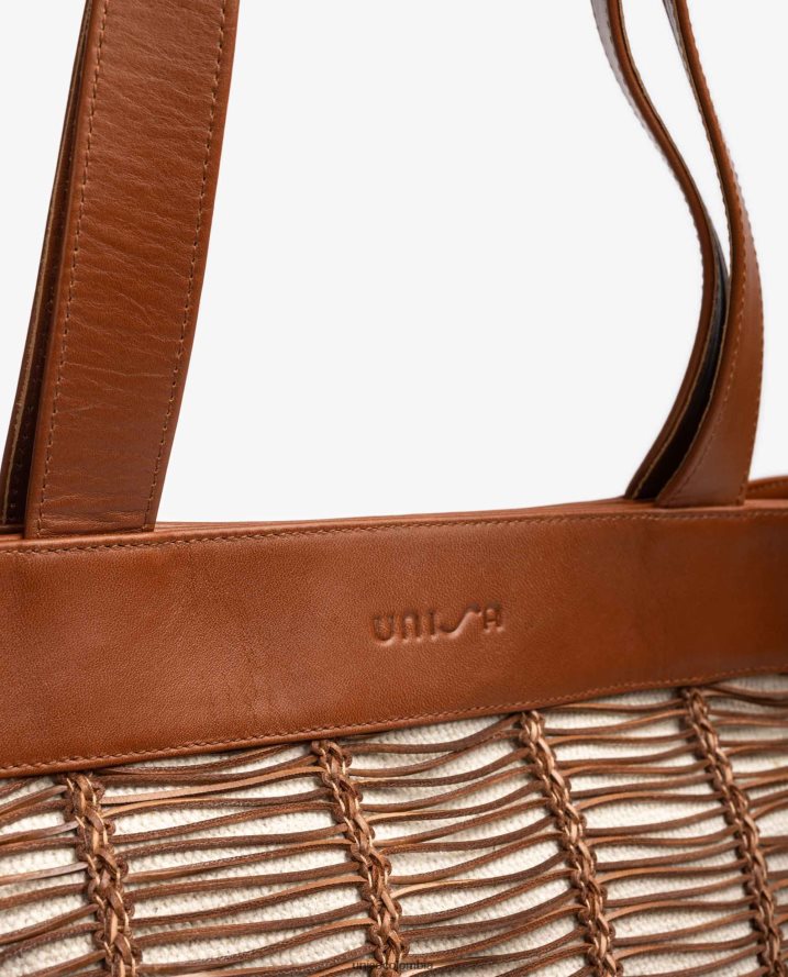 co Unisa mujer bolso de mano grande realizado en tela y piel marrón F0X80H1110