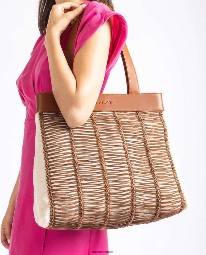 co Unisa mujer bolso de mano grande realizado en tela y piel marrón F0X80H1110