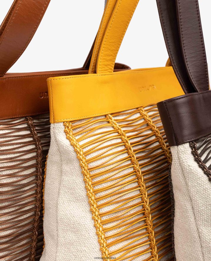 co Unisa mujer bolso de mano grande realizado en tela y piel marrón F0X80H1110