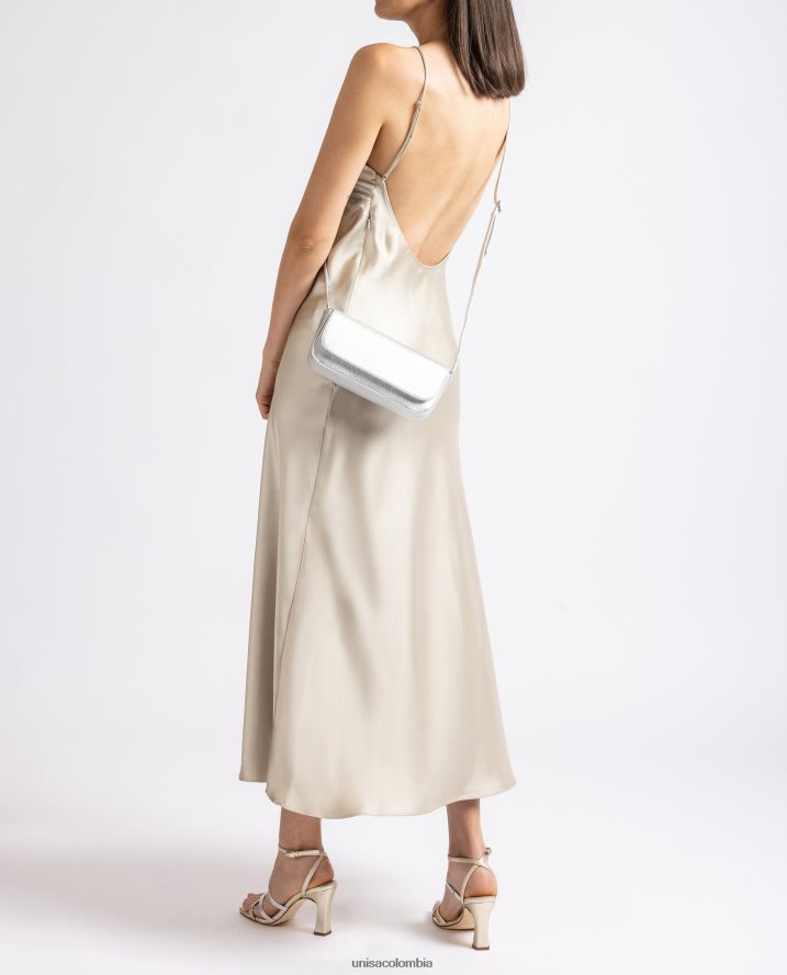co Unisa mujer bolso de fiesta de piel con efecto metalizado plata F0X80H1212