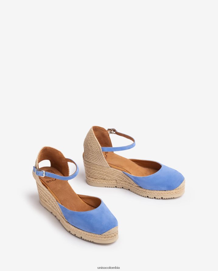 co Unisa mujer Alpargata con tira al tobillo d\'orsay en ante azul F0X80H709