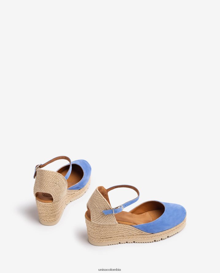 co Unisa mujer Alpargata con tira al tobillo d\'orsay en ante azul F0X80H709