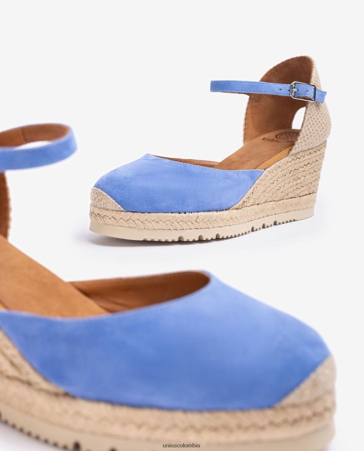 co Unisa mujer Alpargata con tira al tobillo d\'orsay en ante azul F0X80H709