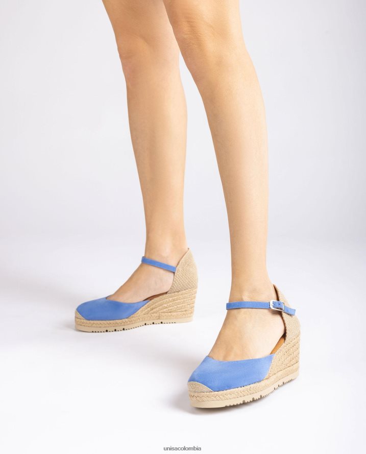co Unisa mujer Alpargata con tira al tobillo d\'orsay en ante azul F0X80H709