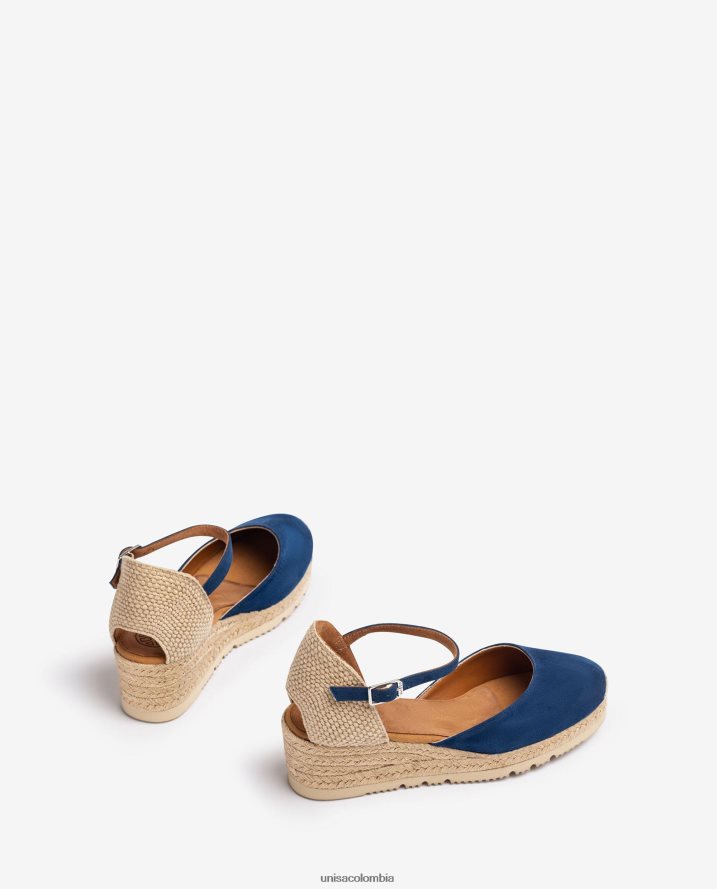 co Unisa mujer Alpargata con tira al tobillo d\'orsay en ante azul F0X80H760