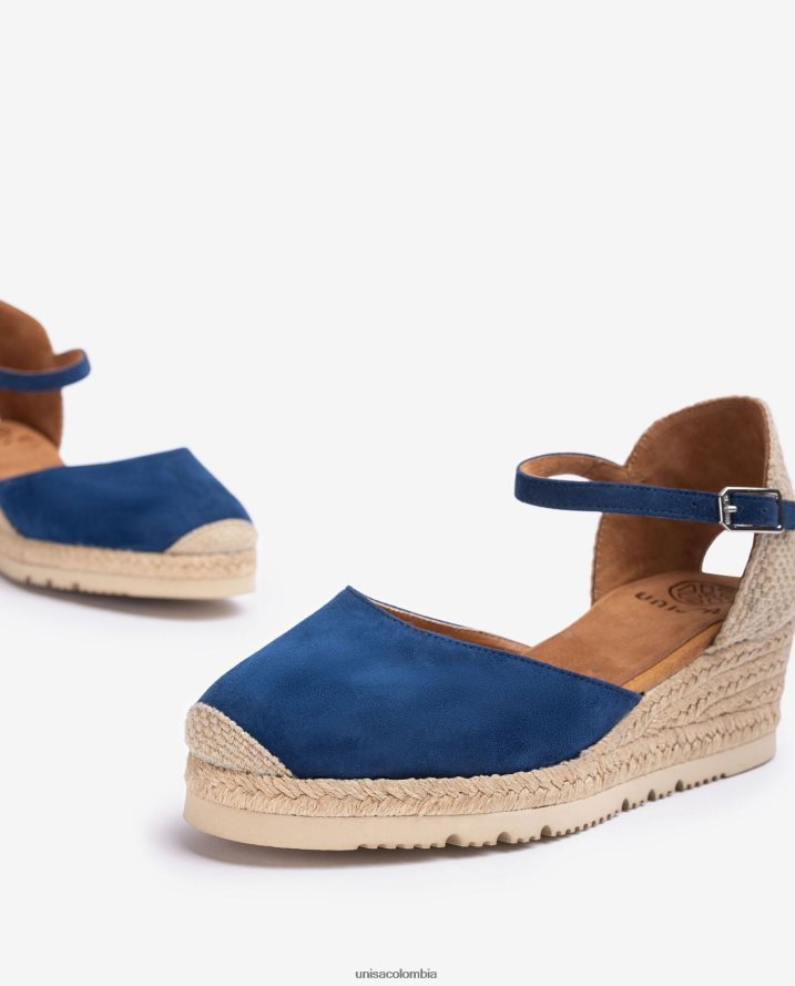 co Unisa mujer Alpargata con tira al tobillo d\'orsay en ante azul F0X80H760