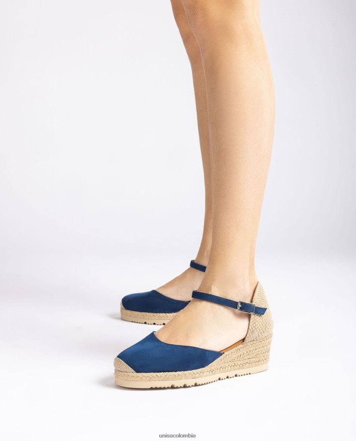 co Unisa mujer Alpargata con tira al tobillo d\'orsay en ante azul F0X80H760
