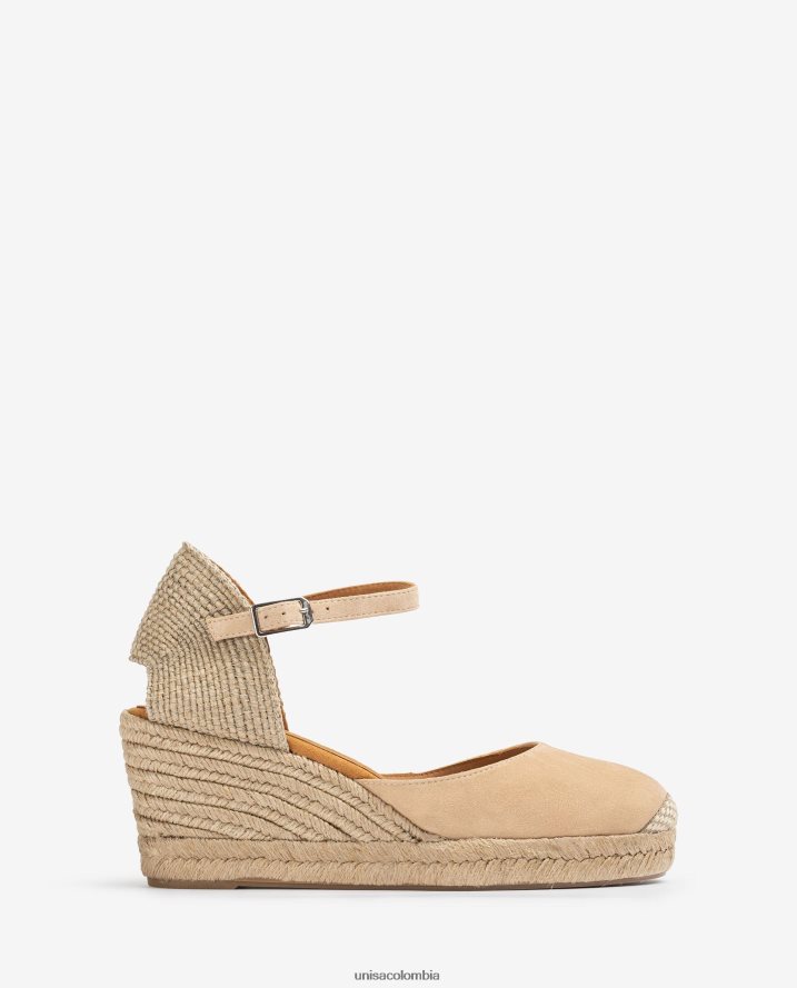 co Unisa mujer Alpargata con tira al tobillo d\'orsay en ante beige F0X80H730