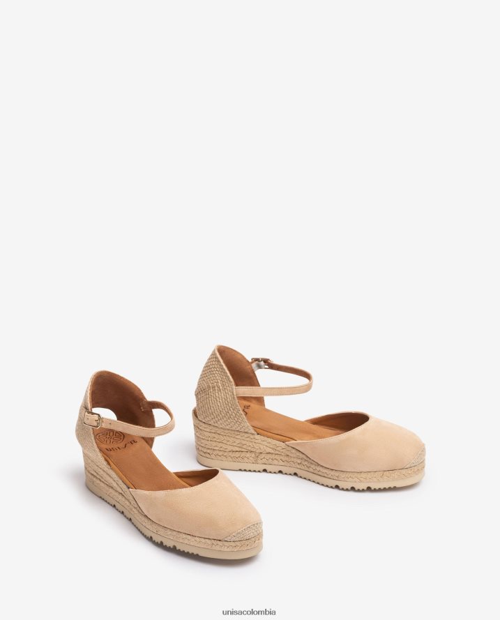 co Unisa mujer Alpargata con tira al tobillo d\'orsay en ante beige F0X80H759