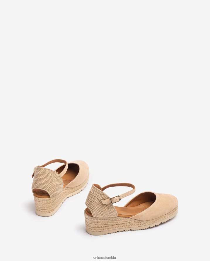 co Unisa mujer Alpargata con tira al tobillo d\'orsay en ante beige F0X80H759