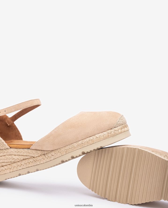 co Unisa mujer Alpargata con tira al tobillo d\'orsay en ante beige F0X80H759