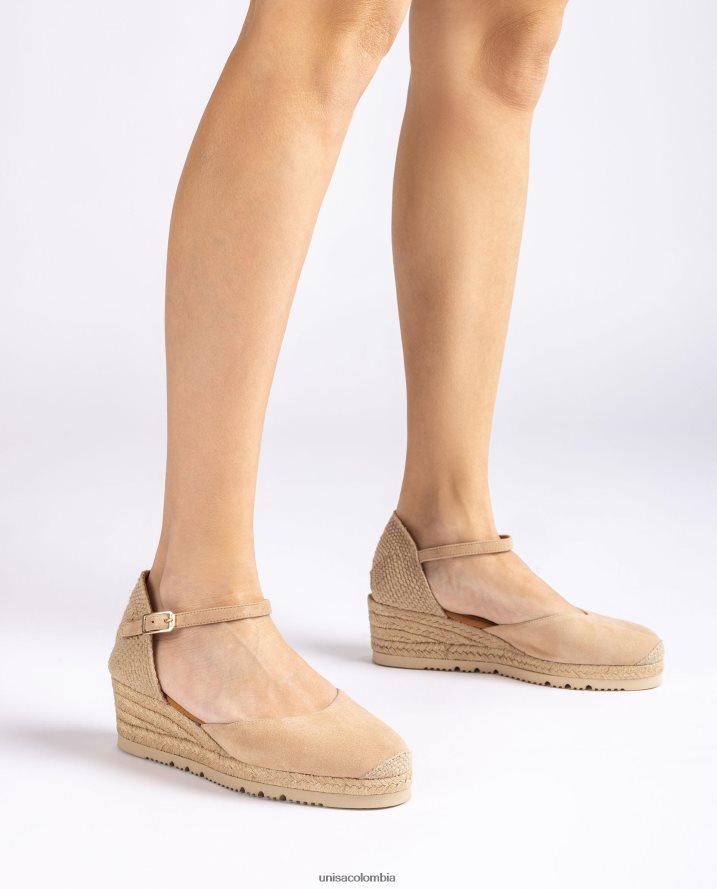 co Unisa mujer Alpargata con tira al tobillo d\'orsay en ante beige F0X80H759