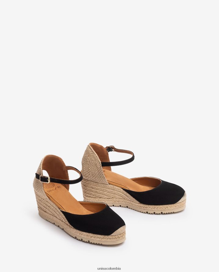 co Unisa mujer Alpargata con tira al tobillo d\'orsay en ante negro F0X80H727