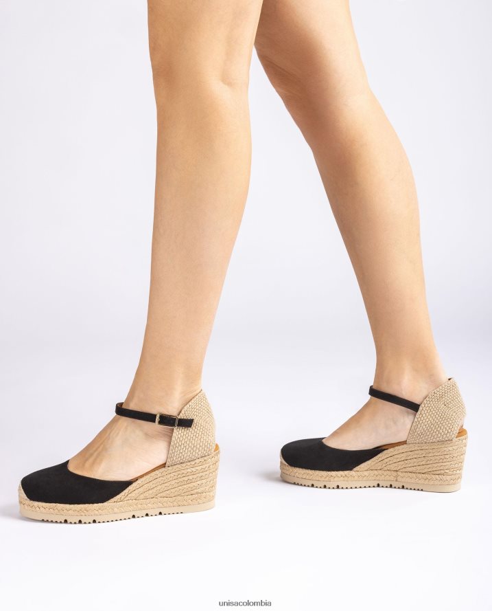 co Unisa mujer Alpargata con tira al tobillo d\'orsay en ante negro F0X80H727