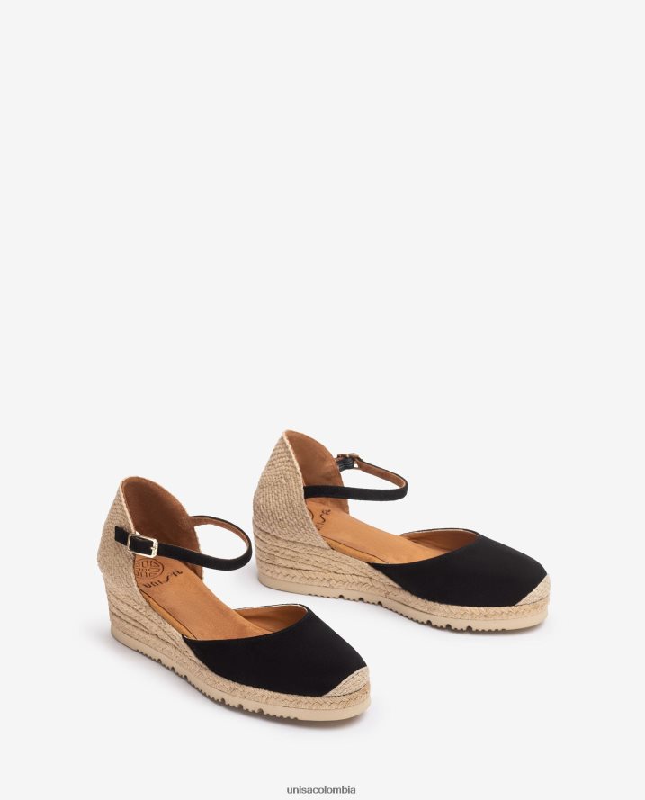 co Unisa mujer Alpargata con tira al tobillo d\'orsay en ante negro F0X80H758