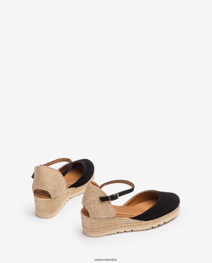 co Unisa mujer Alpargata con tira al tobillo d\'orsay en ante negro F0X80H758