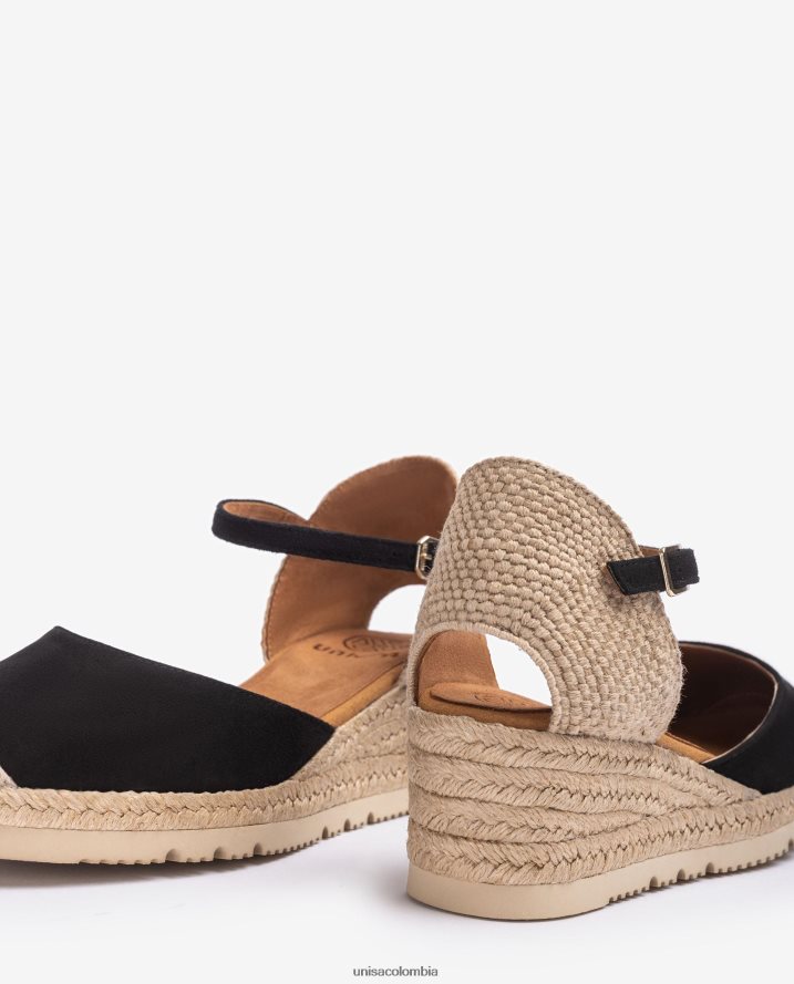 co Unisa mujer Alpargata con tira al tobillo d\'orsay en ante negro F0X80H758