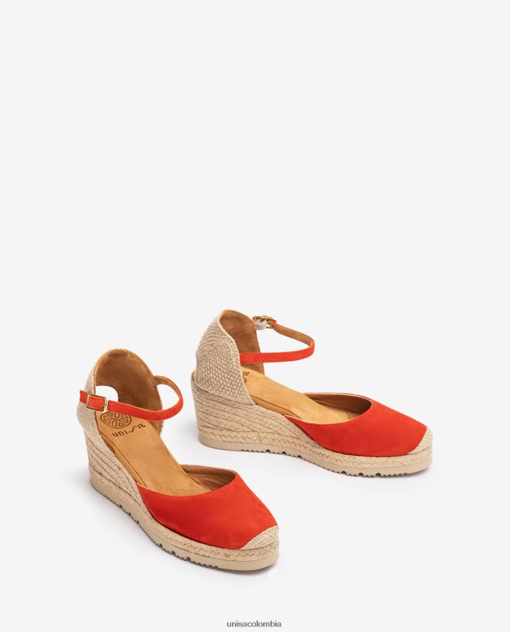 co Unisa mujer Alpargata con tira al tobillo d\'orsay en ante rojo F0X80H710