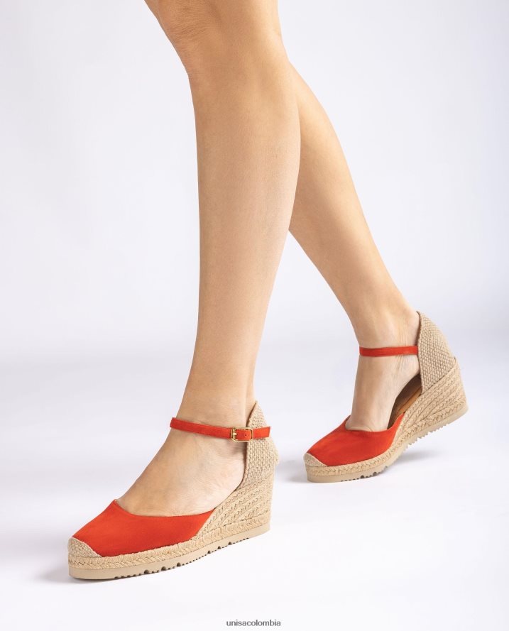 co Unisa mujer Alpargata con tira al tobillo d\'orsay en ante rojo F0X80H710