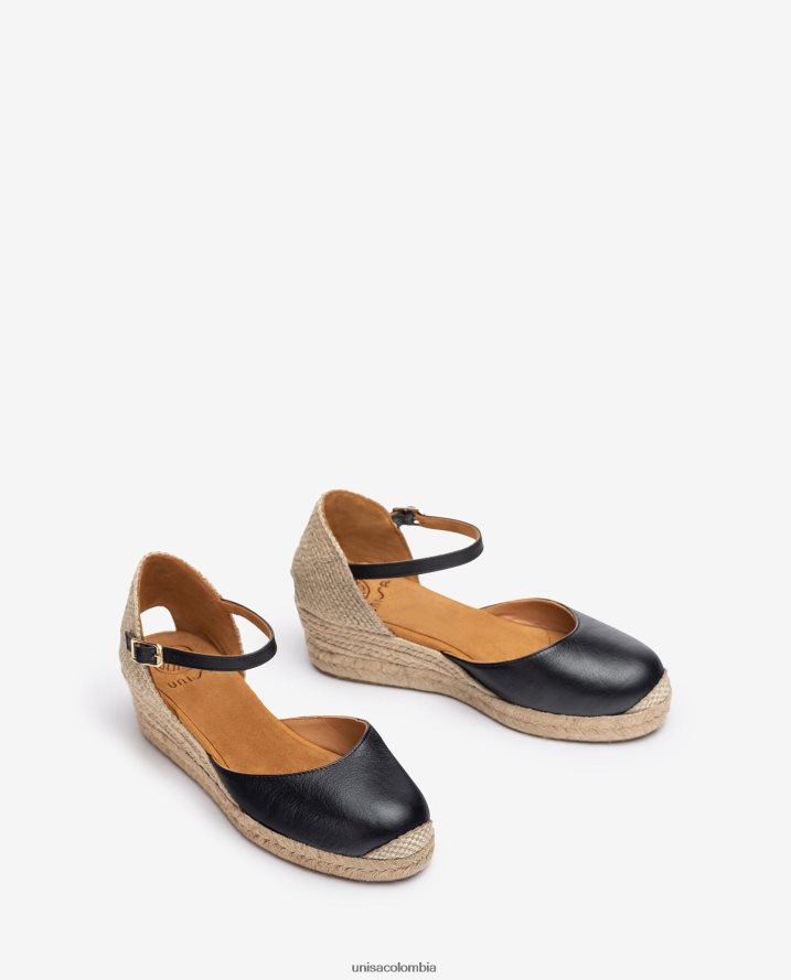 co Unisa mujer alpargata con empeine confeccionada en piel negro F0X80H795