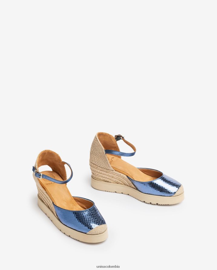 co Unisa mujer alpargata con tira al tobillo d\'orsay efecto metalizado azul F0X80H715