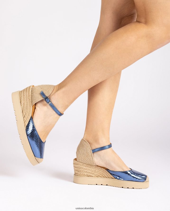 co Unisa mujer alpargata con tira al tobillo d\'orsay efecto metalizado azul F0X80H715
