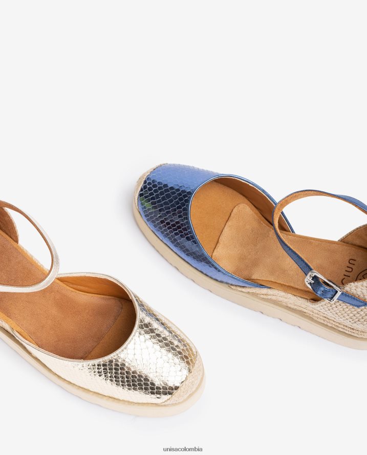 co Unisa mujer alpargata con tira al tobillo d\'orsay efecto metalizado azul F0X80H715