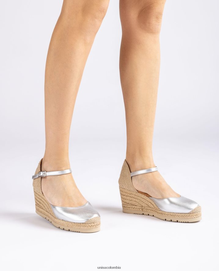 co Unisa mujer alpargata con tira al tobillo d\'orsay efecto metalizado plata F0X80H733