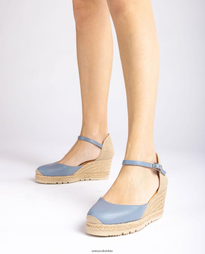 co Unisa mujer alpargata d\'orsay de piel con tira al tobillo azul F0X80H737