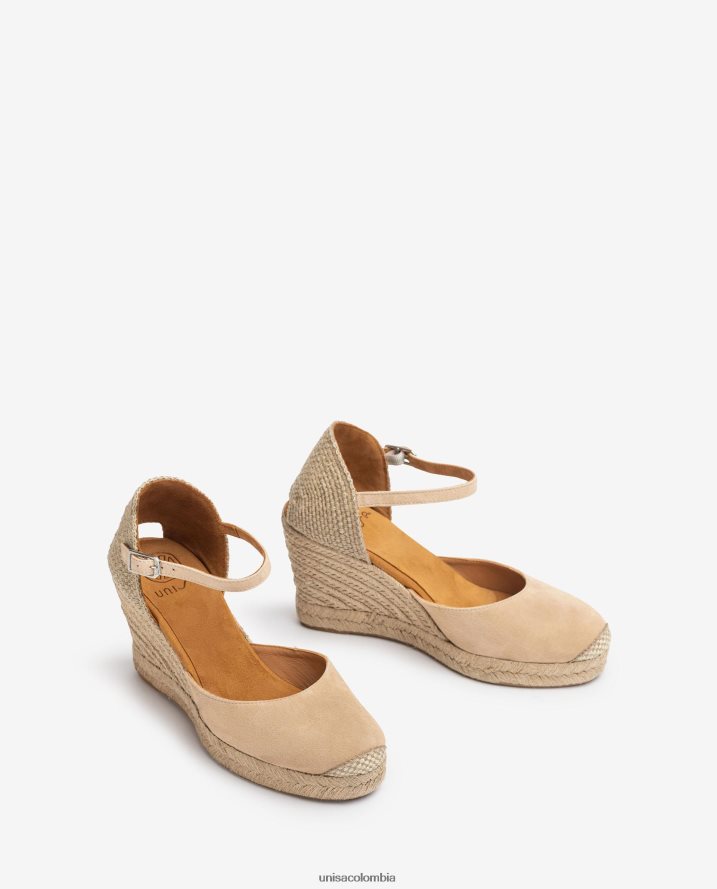 co Unisa mujer alpargata de ante con tacón de rafia beige F0X80H485