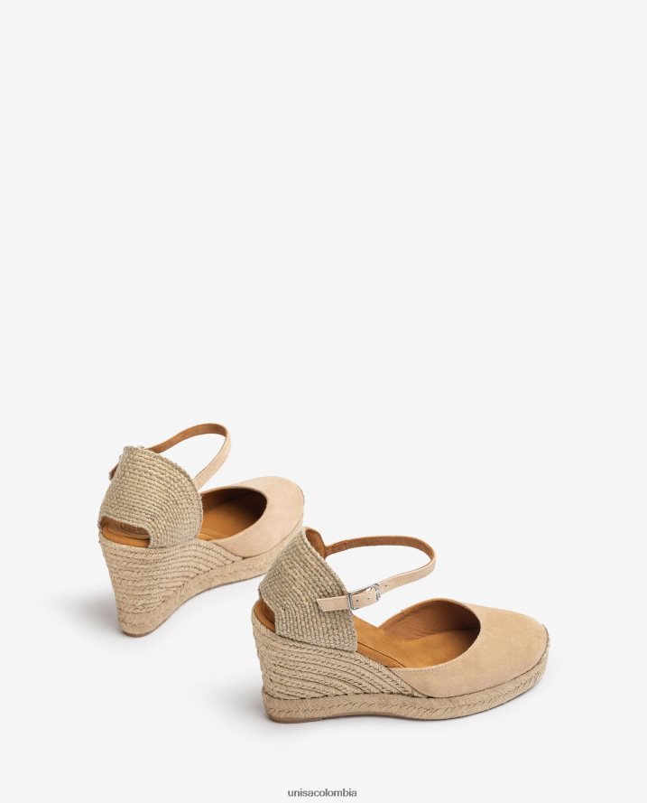 co Unisa mujer alpargata de ante con tacón de rafia beige F0X80H485