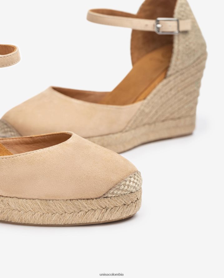 co Unisa mujer alpargata de ante con tacón de rafia beige F0X80H485