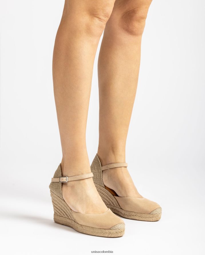 co Unisa mujer alpargata de ante con tacón de rafia beige F0X80H485