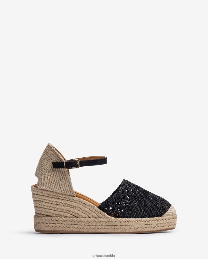 co Unisa mujer alpargata tacón empeine en punto crochet negro F0X80H783